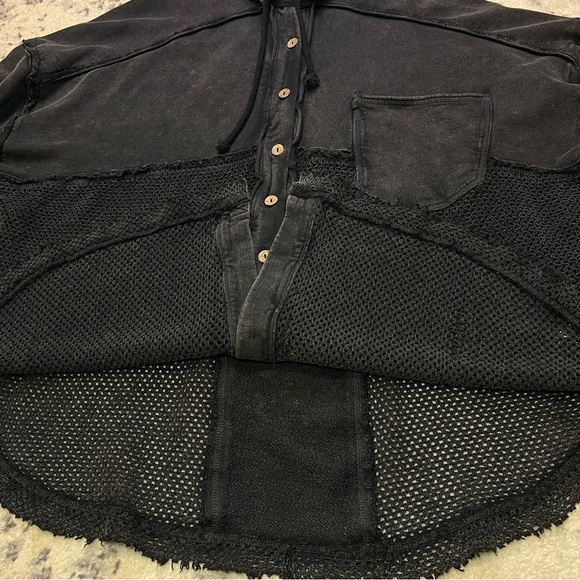 Free People We the Free Open Knit Hooded Buttoned Sweatshirt Jacket - Large - Picture 11 of 15